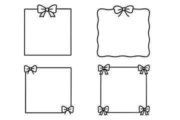 Set of cute bow border frames. Hand drawn doodle vector illustration. Coquette core aesthetic for girly decoration, wedding invitations, cards, social media posts or labels.