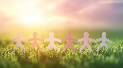 Colorful Paper Chain People Holding Hands in Unity