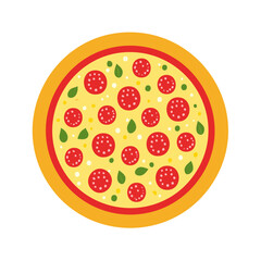 Pepperoni Pizza Flat Lay Simple Style with Basil Topping