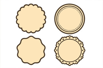 Set of blank vintage round labels with decorative frames. Vector collection of retro circle badges, tags, and stickers for design. Empty classic emblems with ornamental borders.