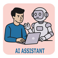 Robot Assistant. Consultant with Artificial Intelligence. Icon of a humanoid robot symbolizing customer support and consultation using artificial intelligence.