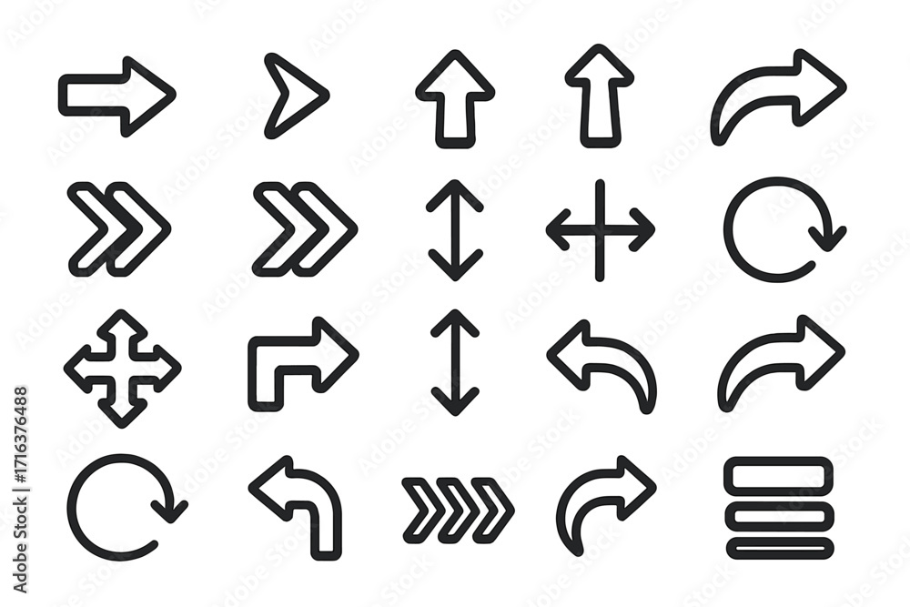 Aufkleber big set of black line arrow icons for navigation and direction. vector pointers, cursors, and ui ele