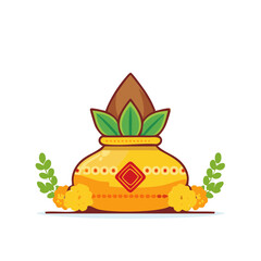 Decorated yellow pot with flowers and leaves illustration