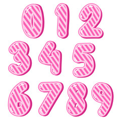Pink Striped Number, Cute Numeric Design, Candy Style Digit, Kawaii Number Illustration