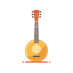 Acoustic six string banjo guitar folk musical instrument flat design vector illustration