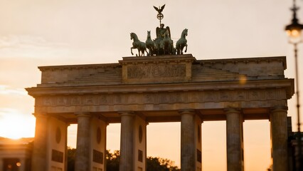 Brandenburg Gate in Berlin at Sunrise.