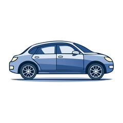 Illustration of a Light Blue Sedan Automobile Isolated on a White Background with Black Outline Design