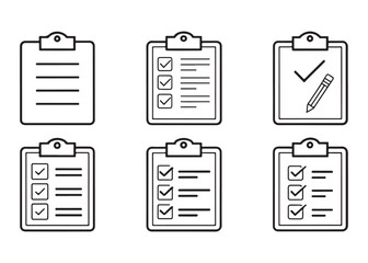 Clipboard vector icons set for task management and project organization symbolizing productivity and planning efficiency and completion with check marks