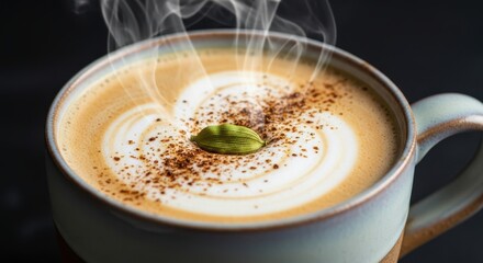 Steaming Cup of Delicious Matcha Coffee with Creamy Foam Art