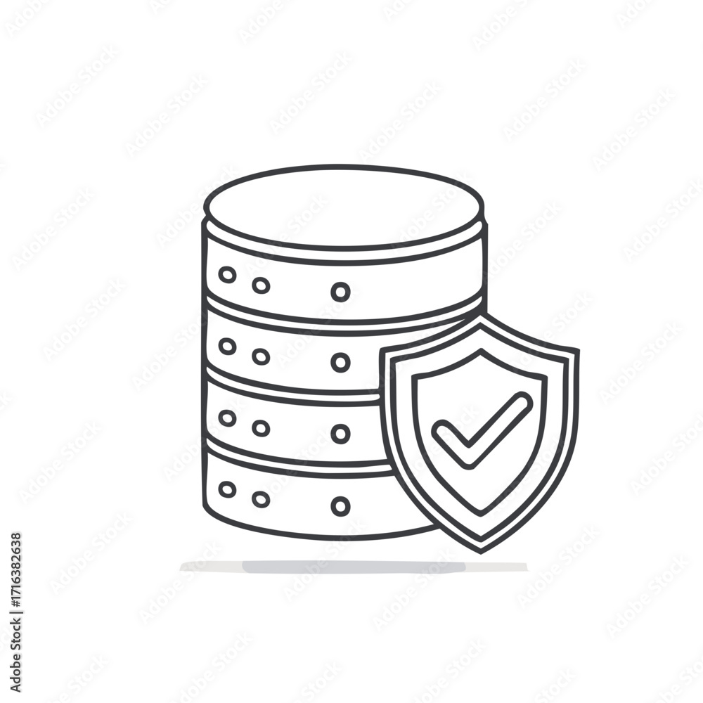 Poster data server icon with shield and check mark symbol, representing secure data storage and protection.