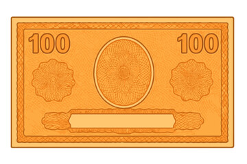 Orange voucher template with intricate guilloche pattern and floral watermarks, 100 denomination banknote design for gift voucher, coupon, diploma, and currency note background