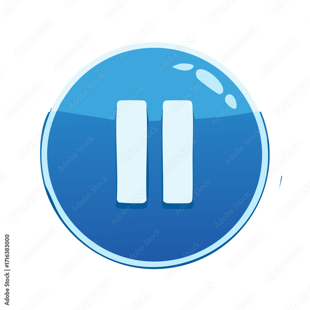 Aufkleber blue glossy pause button symbol icon for media player application or website design