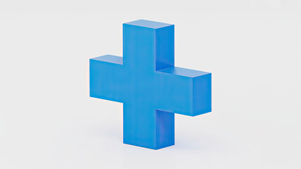 Obraz premium A blue plus sign isolated on white background, rendered in 3d, casting a soft shadow, symbolizing addition, positivity, and growth in a clean and modern style.
