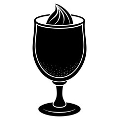 Black and white illustration of a dessert in a stemmed glass
