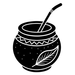 Black and white illustration of a mate gourd with bombilla