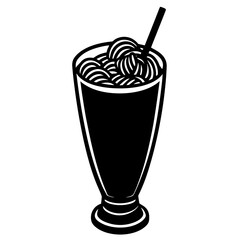 Black and white illustration of a milkshake with straw 1