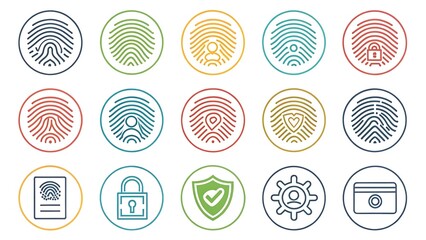Assorted Fingerprint Icon Set: Modern Authentication and Identification Symbols                                                                       