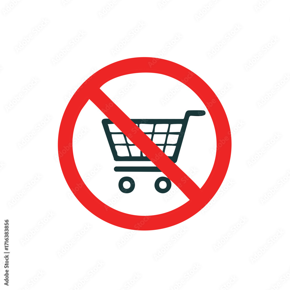 Poster no shopping cart icon inside a red circle with a diagonal line indicating a prohibition
