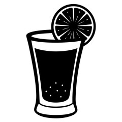 Black and white illustration of a shot glass with a lime slice