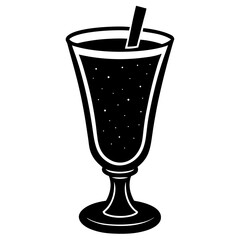 Black and white illustration of a tall glass with a drink and straw 1