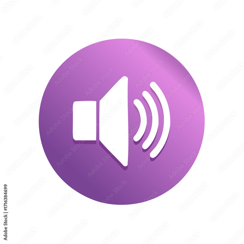Aufkleber simple white speaker icon with sound waves emitting from it on a purple circular background with sub