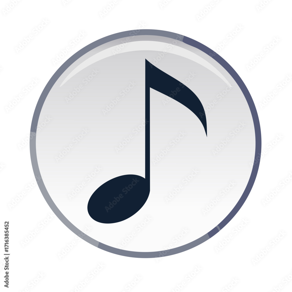 Aufkleber musical note symbol inside a circular button, glossy effect with gradient