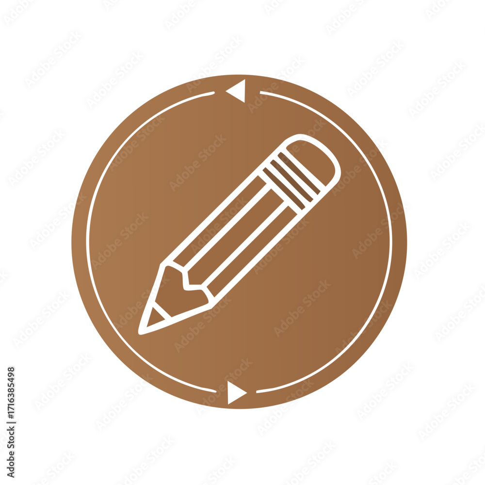 Poster pencil icon with circular arrows symbolizing editing revision and creativity