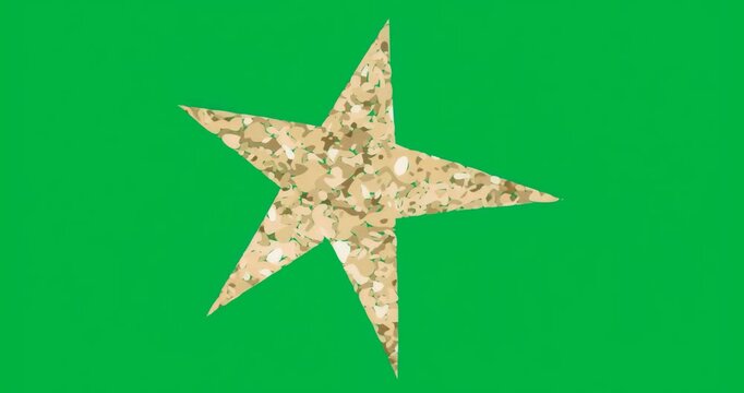 Graphic designers integrating sand-textured star on transparent layer with pixelated blue mosaic