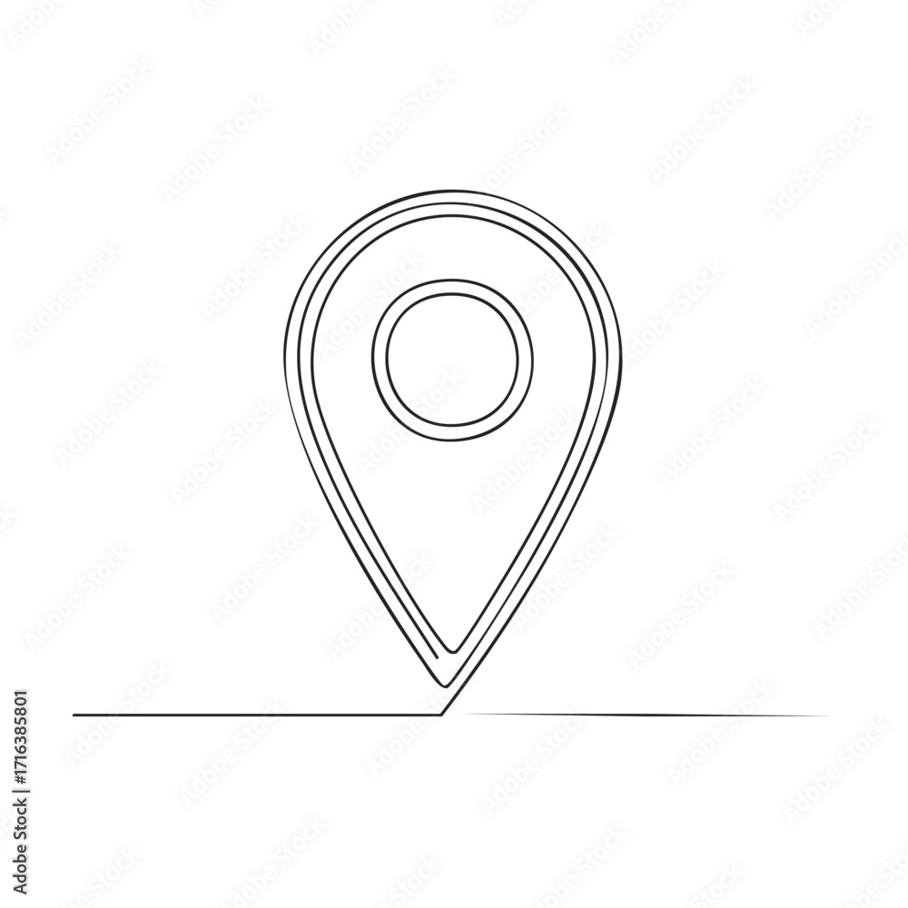Aufkleber pin location pointer single continuous line drawing vector illustration navigation symbol icon.