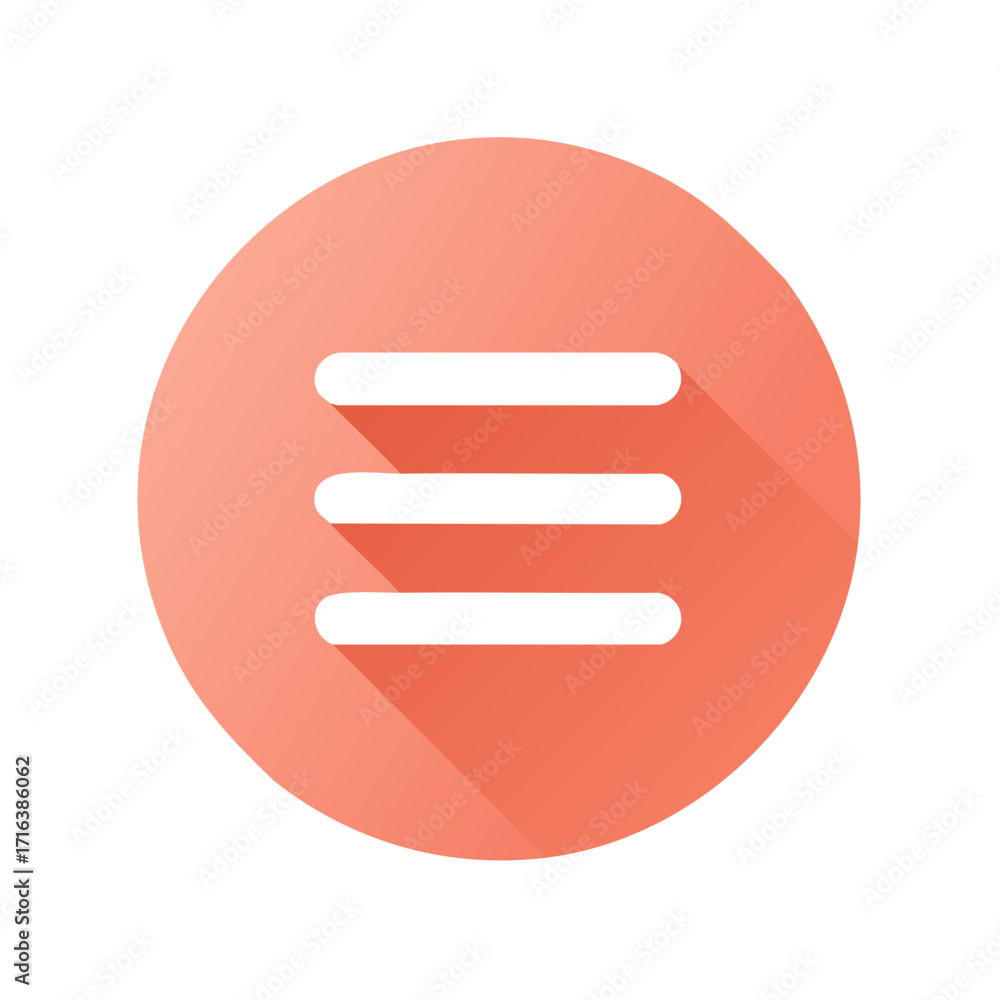 Poster circular hamburger menu icon with long shadow in flat design style