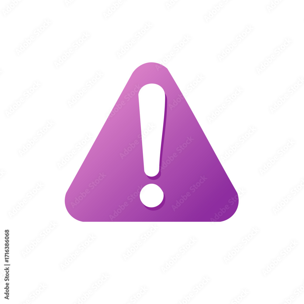 Poster purple warning sign with exclamation mark in triangle shape simple flat icon vector illustration
