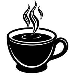 Black silhouette of a steaming coffee cup hot drink