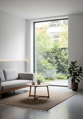 Obraz premium Serene Living Space Blending Modern Design with Lush Outdoor Scenery