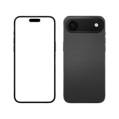 Black Smartphone similar 17 air. Blank white screen mockup,  transparent background, purple, violet, mobile app presentation, display template