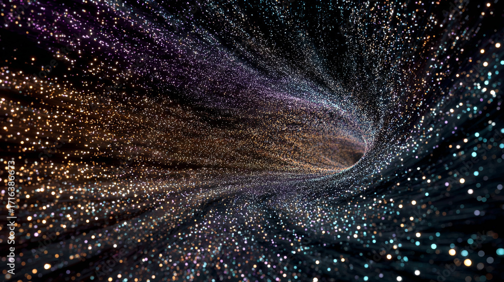 Poster sparkling lights swirl in a cosmic tunnel creating a mesmerizing abstract art piece
