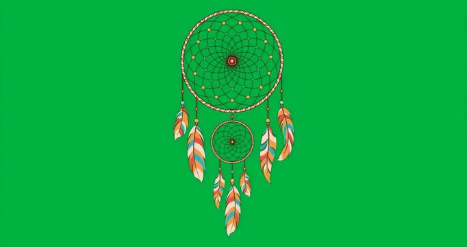 Dreamcatcher floating on transparent background showing webs, beads, striped feathers for education