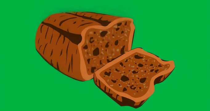 Loaf of bread and slice floating on transparent background, using cartoon style for food marketing