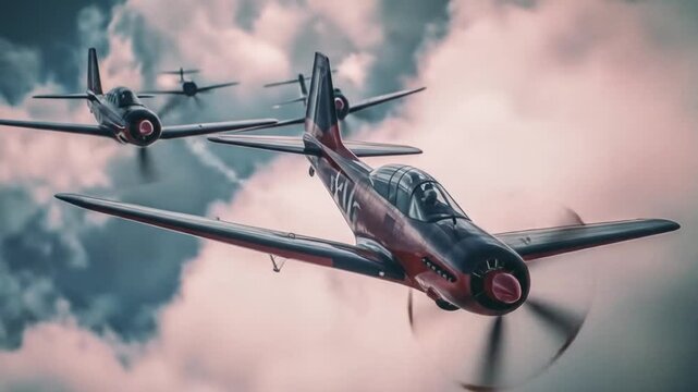 Vintage Aviation: Formation of Classic Fighter Planes in Atmospheric Skies