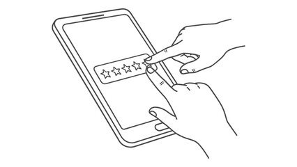 Hands giving rating on smartphone isolated on white background