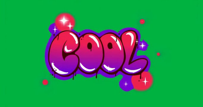 graphic designer placing graffiti text on transparent canvas, showing dripping paint and sparkles