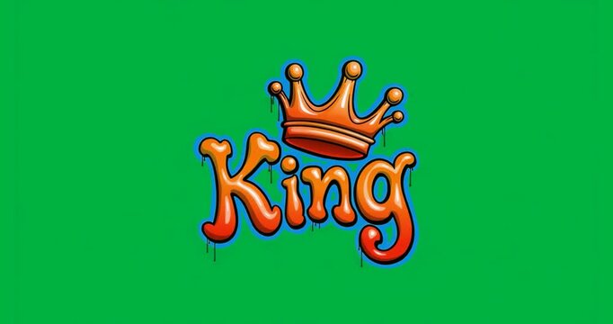 graphic designers creating graffiti King letters with dripping orange crown on transparent backdrop