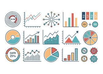 Infographic Set of Business Charts and Graphs for Data Analysis and Reporting Modern Flat Line Style Visualizations for Presentations and Dashboards