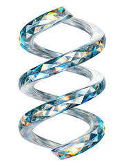Crystal DNA double helix with faceted geometric facets and colorful reflections isolated on a transparent background