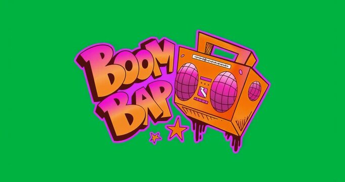 Graphic designers sketching graffiti Boom Bap with dripping boombox on transparent background