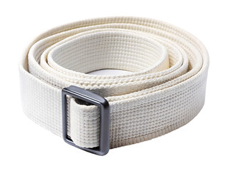 White Canvas Belt With Dark Gray Buckle Rolled Up Isolated fabric textile isolated on a transparent background