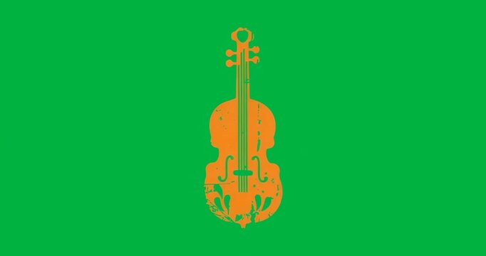 Graphic designer placing orange violin vector on transparent background showing scroll tuning pegs