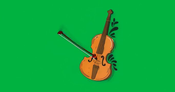 Music graphic showing violin floating over transparent backdrop with blue pixel splashes