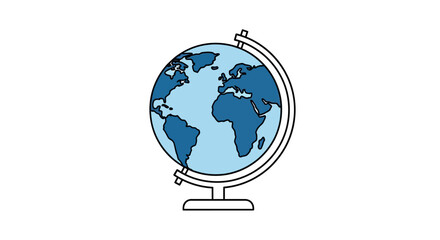 Stylized vector illustration of an educational world globe, perfect for concepts of global travel, geography, international communication, and worldwide connectivity