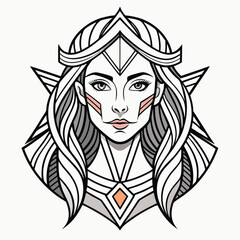 Minimalist abstract female face line art illustration with geometric elements