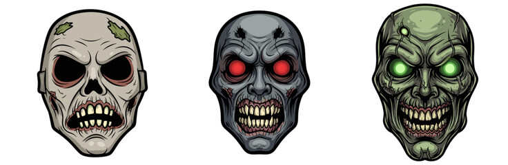 Scary zombie masks with detailed features and vibrant colors for Halloween  